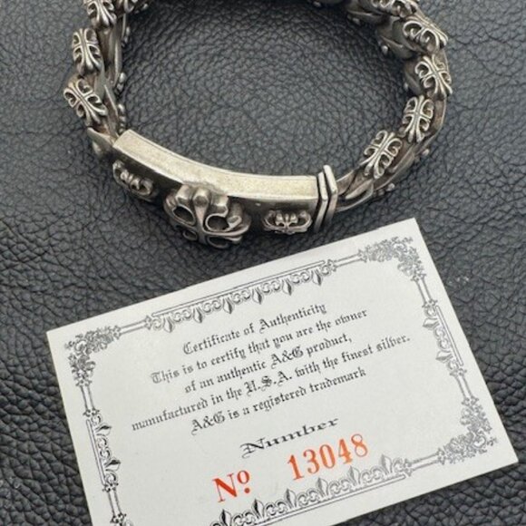 A&G Amal Guessous Rare Fancy Cuban Triple Cross ID Bracelet .925 - Picture 8 of 9